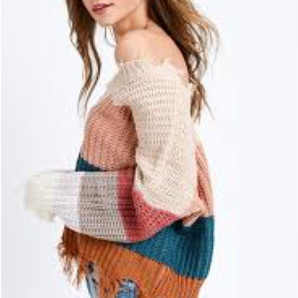 Women Distressed Multi Color Block Sweater - Picture 4 of 10